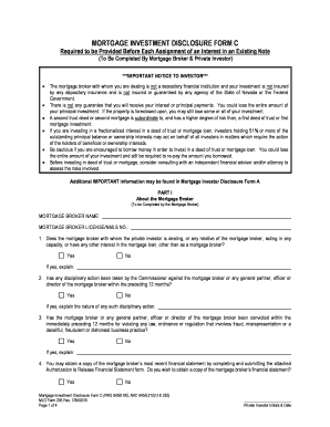 Mortgage Investment Disclosure Form