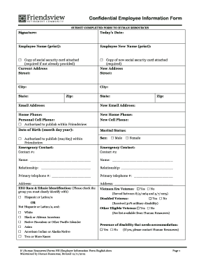 Confidential Employee Information Form
