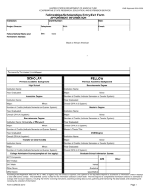USDA Fellowships/Scholarships Entry/Exit Form