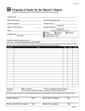 M-1 Form Program of Study for Master’s Degree