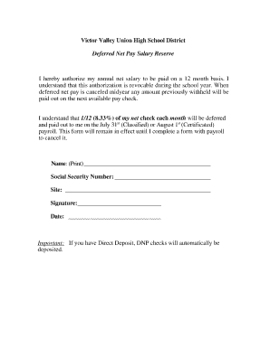 Deferred Net Pay Authorization Form