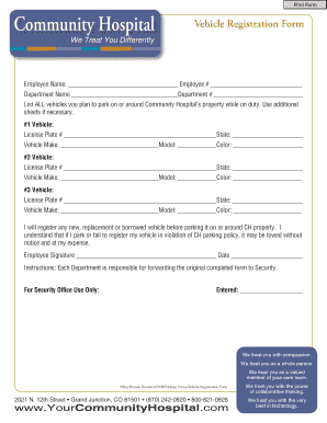 Community Hospital Vehicle Registration Form