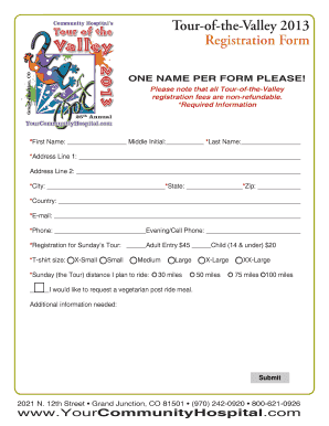 Tour of the Valley Registration Form