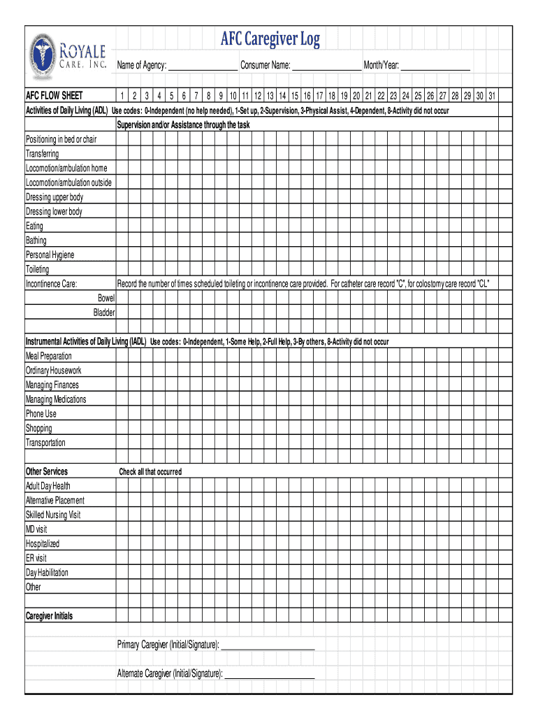 Downloadable afc caregiver log sheet monthly Fill out & sign online
