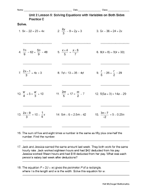 Algebra Practice Worksheet