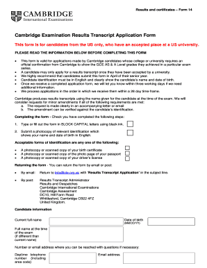 Cambridge Examination Results Transcript Application Form
