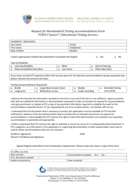 Request for Nonstandard Testing Accommodations Form