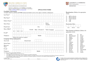 Hellenic American Union Examination Application Form