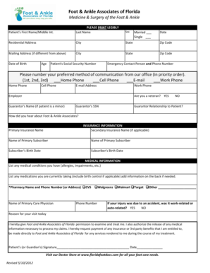 Foot & Ankle Associates of Florida Patient Intake Form