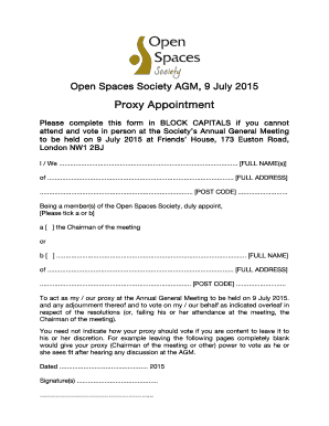 Open Spaces Society Proxy Appointment Form