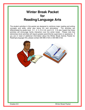 Winter Break Reading Language Arts Packet