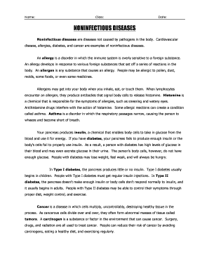 Noninfectious Diseases Worksheet