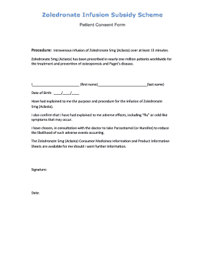 Zoledronate Infusion Consent Form