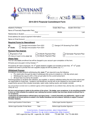 Car restoration cost spreadsheet - 2014-2015 Financial Commitment Form - covenant-cougars