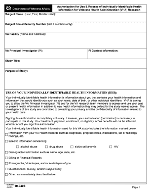 Authorization for Use & Release of Individually Identifiable Health Information for VHA Research
