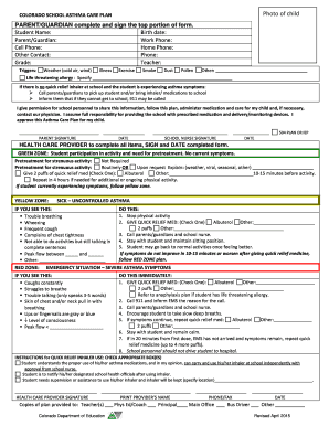 Colorado School Asthma Care Plan