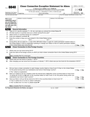 Form 8840 Closer Connection Exception Statement