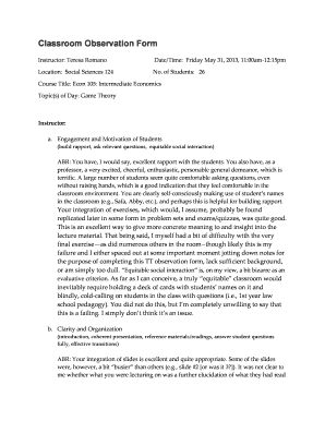 Classroom Observation Form
