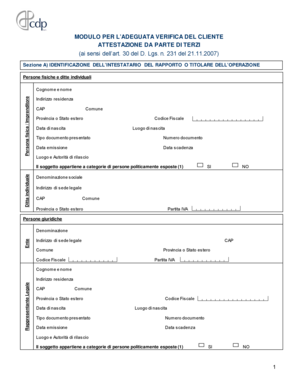 Modulo Per L’Adeguata Verifica Del Cliente