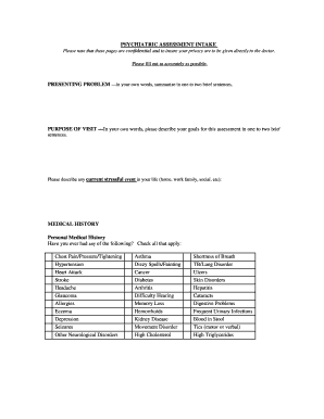 Psychiatric Assessment Intake Form