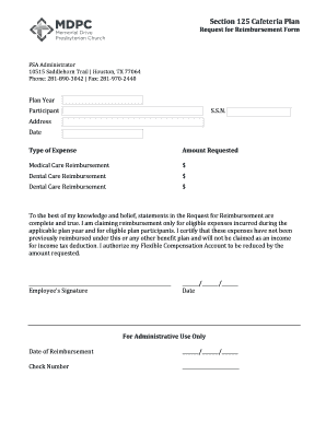Cafeteria Plan Reimbursement Form