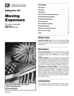 IRS Publication 521 Moving Expenses