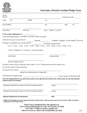 University of South Carolina Pledge Form
