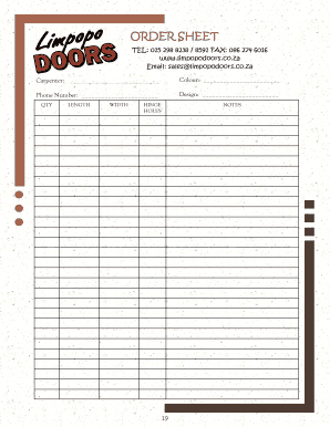 Door Order Sheet