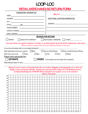 LOOP-LOC Retail Merchandise Return Form