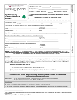 4-H Shooting Sports Participant Health Form