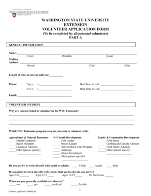 Washington State University Extension Volunteer Application Form