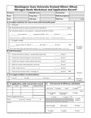 Washington State Winter Wheat Nitrogen Worksheet