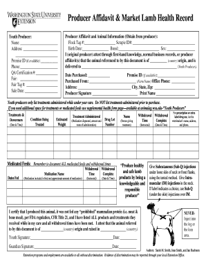 Producer Affidavit and Market Lamb Health Record