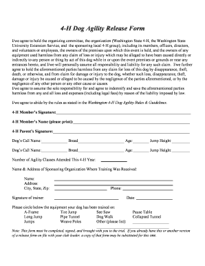 4-H Dog Agility Release Form
