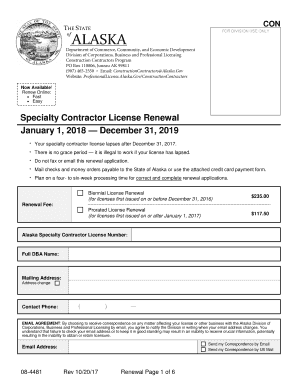 Alaska Specialty Contractor License Renewal Form