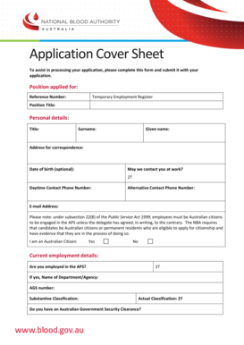 Australian Public Service Application Cover Sheet