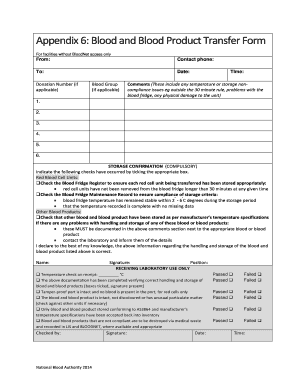 Blood and Blood Product Transfer Form