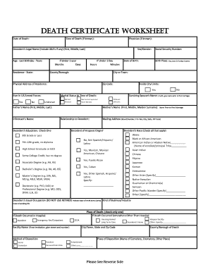 Death Certificate Worksheet