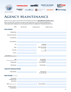 Travel Corporation Agency Account Setup Form