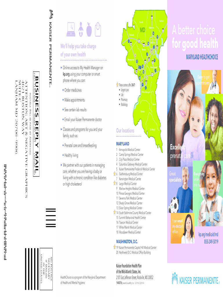 Fillable Online marylandmedicaid kaiserpermanente MD HealthChoice KPMAS Brochure Kaiser