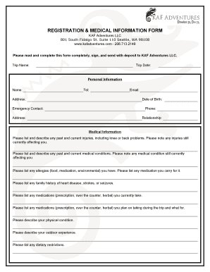 Registration & Medical Information Form for Adventure Trips