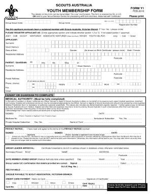 Scouts Australia Youth Membership Form