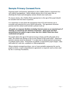 Primary Pupil Parent Consent Form