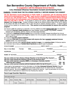 Live Intranasal Influenza Vaccination Consent Form