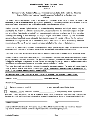 Etiwanda School District Device Permission Form