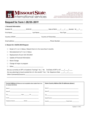Request for Form I-20/DS-2019