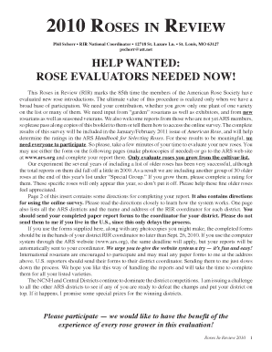 Roses in Review Evaluation Form