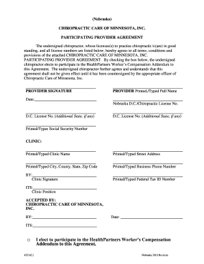 Chiropractic Care of Minnesota Participating Provider Agreement
