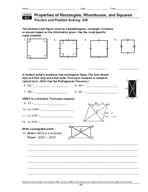 9 3 Properties Of Rectangles Rhombuses And Squares - Fill and Sign  Printable Template Online
