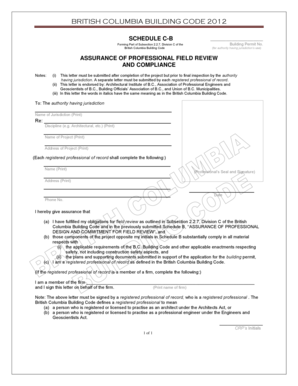 British Columbia Building Code Compliance Assurance Form
